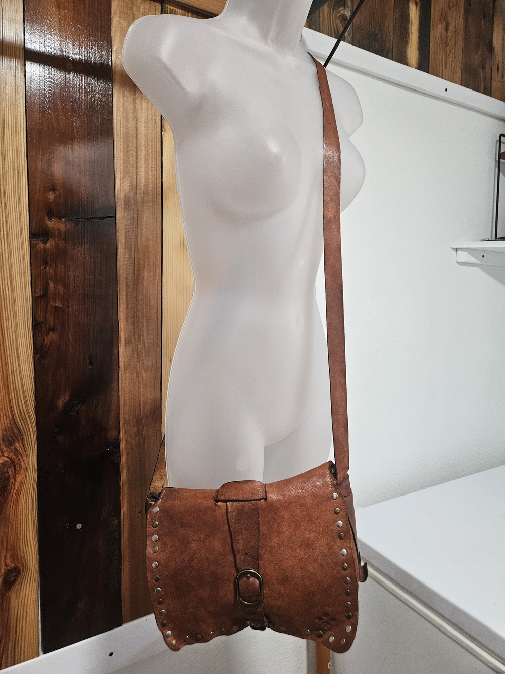 Patricia Nash Cognac Leather Studded Buckle Crossbody - Picture 2 of 6